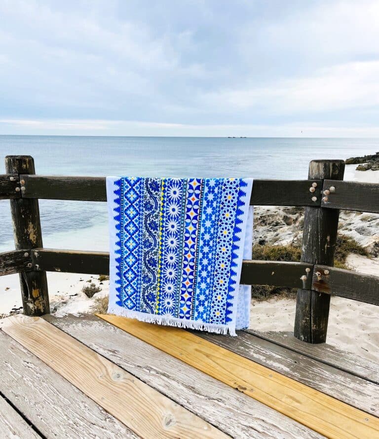 Blue and White Beach Towel Cotton