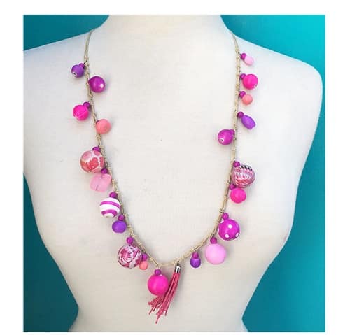 Funky Bobble Necklace Boho Pink bright and colourful