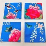 Canvas Coasters set of 4 Cornflower Blue Bird and Peonies