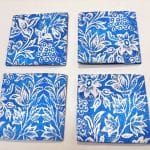 Canvas Coasters set of 4 Cornflower Blue Bird and Peonies