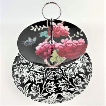 Cakestand 2 tier Black with butterfly and peonies