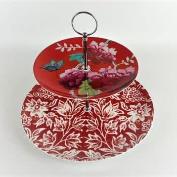 Cakestand 2 tier watermelon red with butterfly and peonies