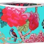 Canvas Make up bag Turquoise with Birds and Peonies printed waterproof lining