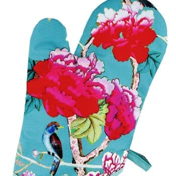Canvas Oven Mit Turquoise with Bird and Peonies