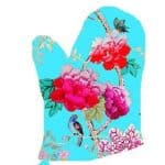 Canvas Oven Mit Turquoise Bird with peonies and bird