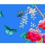 Canvas Placemat in Cornflower Blue colour with butterflies and peonies