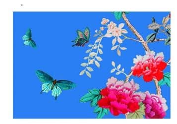 Canvas Placemat in Cornflower Blue colour with butterflies and peonies