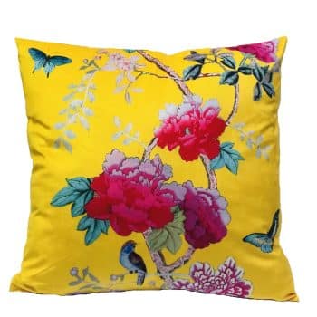 Velvet Cushion Saffron Yellow Birds