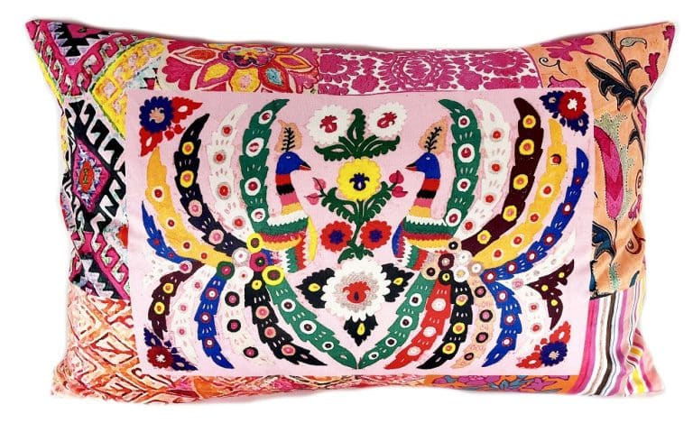 Rectangle Cushion Velvet 60 x 40 cm Pink Silk Road