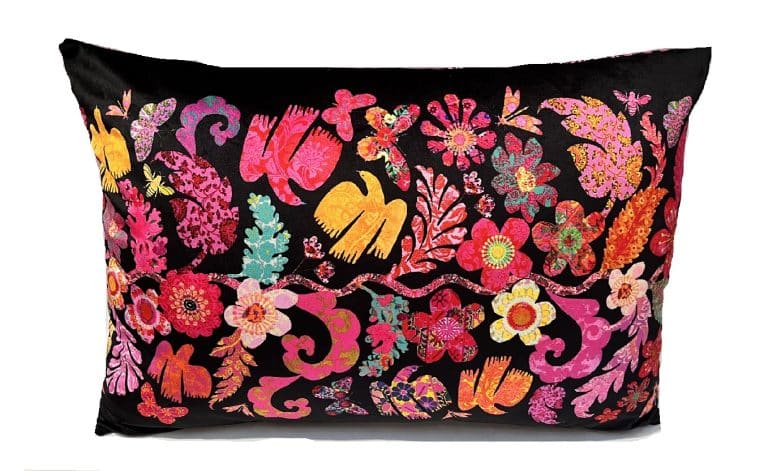 Florabel Black Velvet Rectangle Cushion by Anna Chandler Design