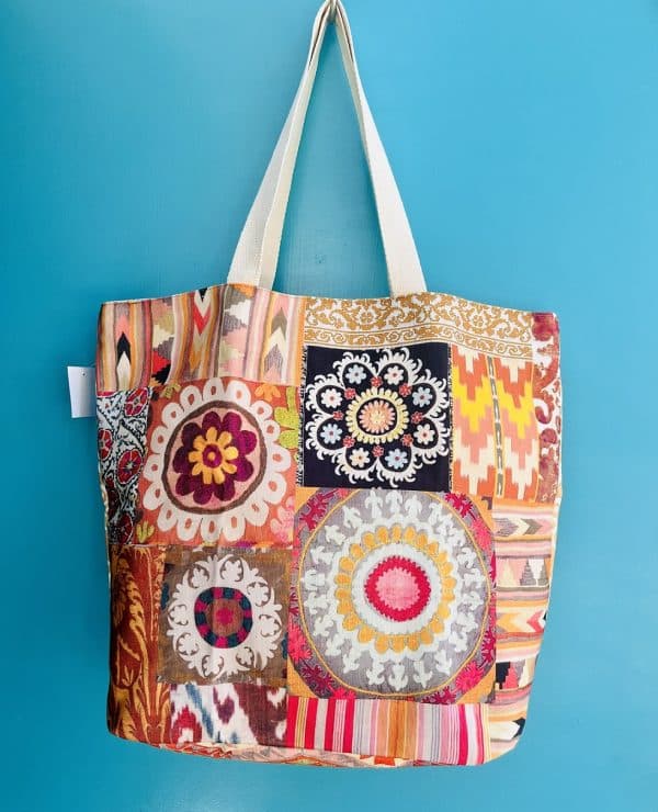 DOuble Canvas Shopping Bag Caravanserai Ochre Cinnamon and Soft Pink