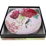 Dessert Plates Pink set of 4 with peonies and birds