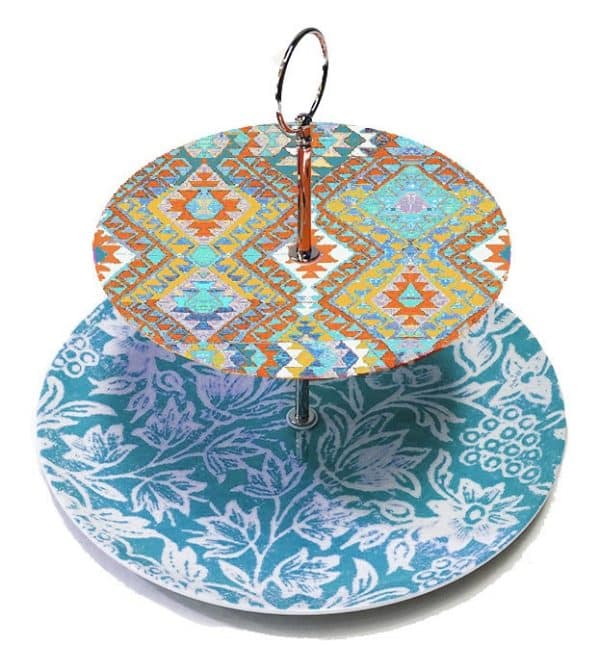 Cakestand Turquoise Kelim on Turquoise Large plate