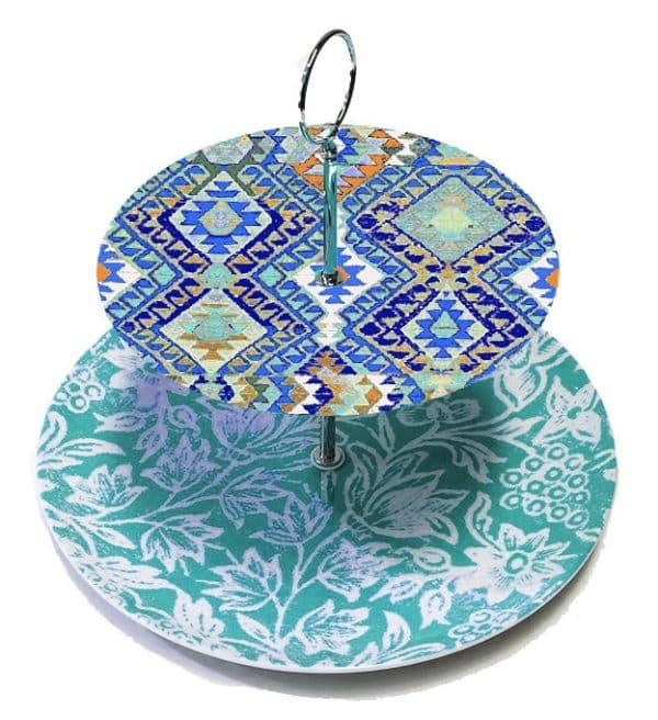 Cakestand Blue Kelim on Turquoise