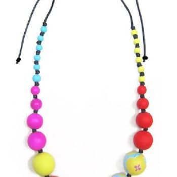 Bobble Harlequin Necklace Lime , Magenta and Red by Anna Chandler