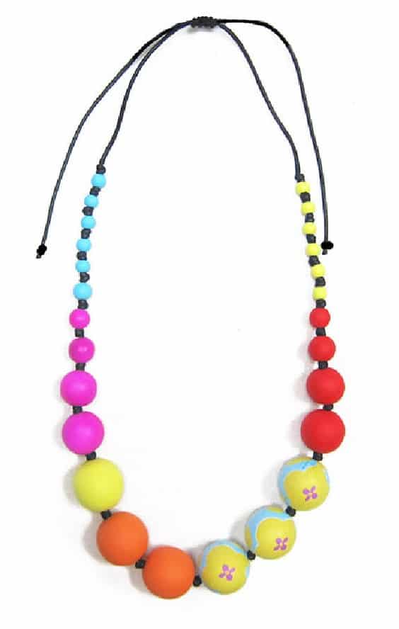 Bobble Harlequin Necklace Lime , Magenta and Red by Anna Chandler