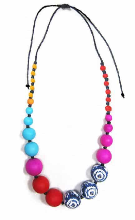 Bobble Harlequin Necklace Blue Magenta and Red by Anna Chandler