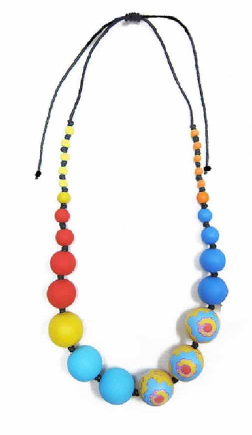 Bobble Harlequin Necklace Blue Mustard and Orange by Anna Chandler
