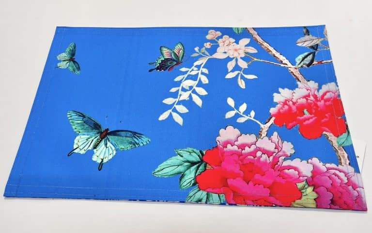 Canvas Placemat Cornflower Blue with Peonies and Butterflies