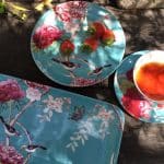 Sandwich Plate Turquoise with peonies and birds