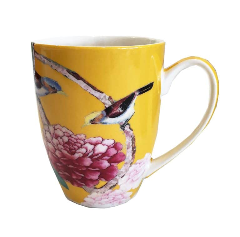 Saffron Bird Yellow Mug bright colourful unique homewares Australia Bone China