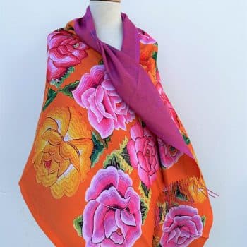 Mexicana vibrant roses in hot pink and orange wrap scarf