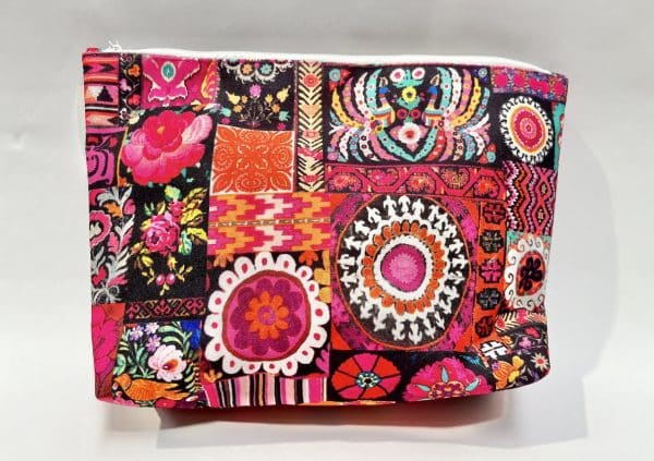 Canvas Cosmetic Bag Karabagh Black pink and red
