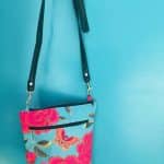 Velvet Should bag big peony satin lined two zippers leather handle