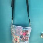 Velvet Bag in Venezia Turquoise satin lined two zippers leather handle