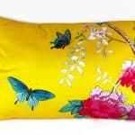 Velvet Rectangle Cushion Saffron Yellow with Peonies designer homewares online australia