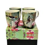 Bone China Mugs Green with Birds and Peonies set of 4 gift boxed homeware shops perth