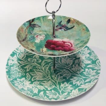 Cakestand Green with pink peonies and bird homeware shops perth