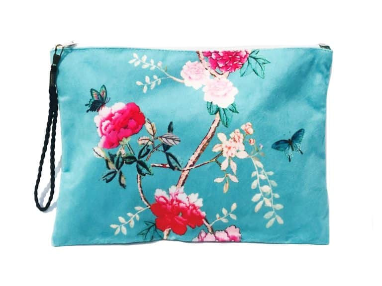 Clutch Bag Turquoise Peonies and Butterfly
