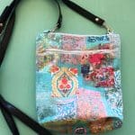 Leather Handle Bag Venezia turquoise satin lined two zippers 24 x24 cm