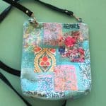 Velvet Bag Venezia Turquoise with Leather handle satin lined two zippers