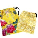 Large Velvet Duo Drawstring Bag Yellow with Peonies and Butterflies bright and colourful online homeware store australia