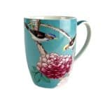 Coffee Mugs Turquoise with bird and peonies