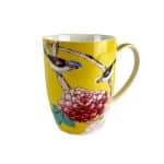 Coffee Mugs Saffron Yellow with bird and peonies