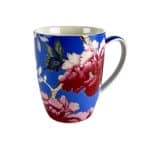 Coffee Mugs Cornflower Blue with bird and peonies