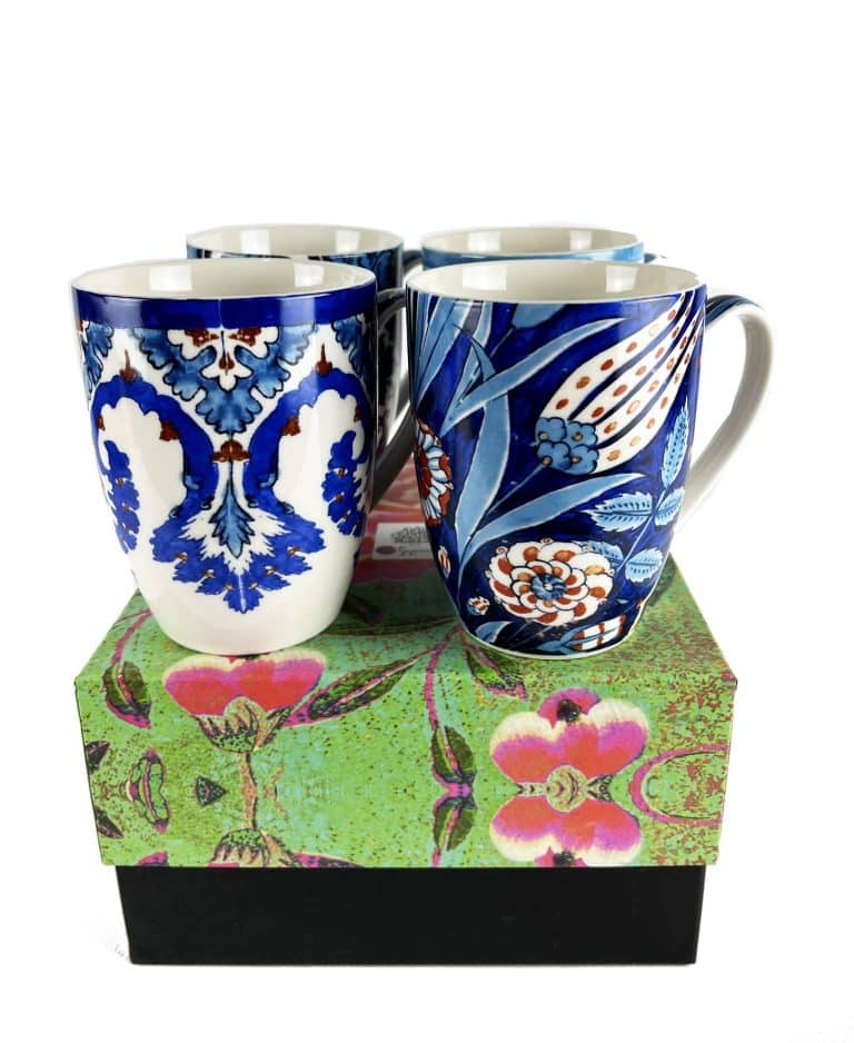 Set of Blue Tile Coffee Tea Mugs giftboxed