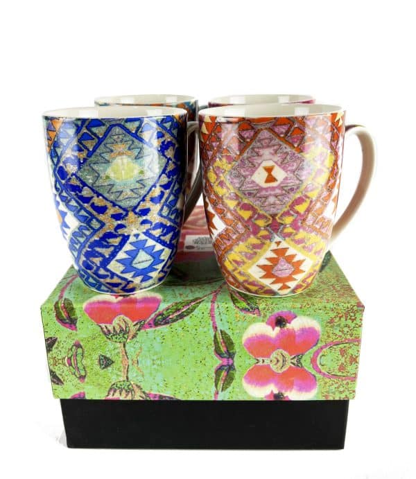 Kelim Multi Colour Mugs Set of 4 in gift box