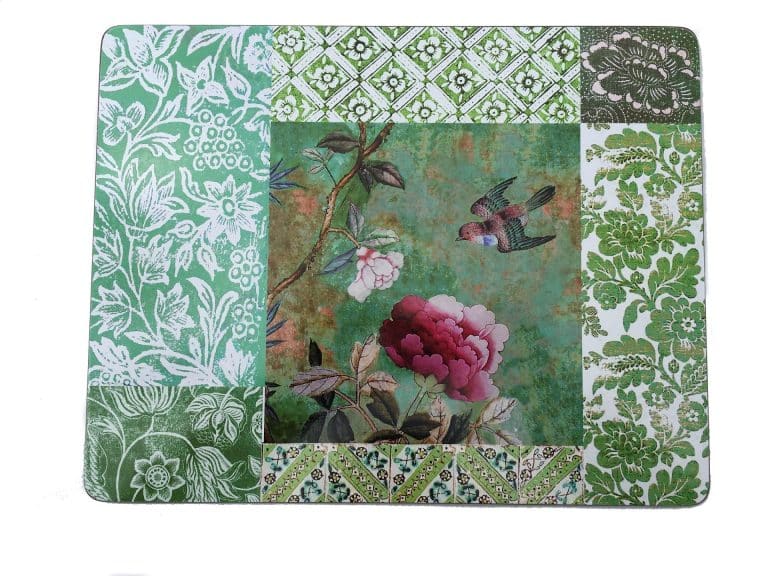 Coir Placemat Chinoiserie Green with Birds and Peonies set of four gift boxed homeware shops perth