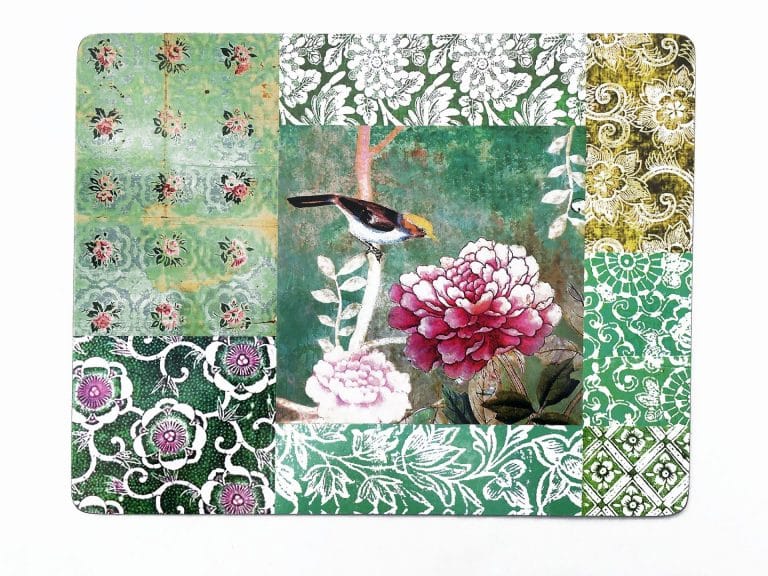 Coir Placemat Chinoiserie Green with Birds and Peonies