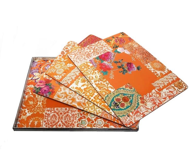 Set of 4 placemats in Tangerine Patchwork gift boxed best gift shops perth