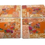 Boxed Set of 4 cork placemats in Tangerine Patchwork design