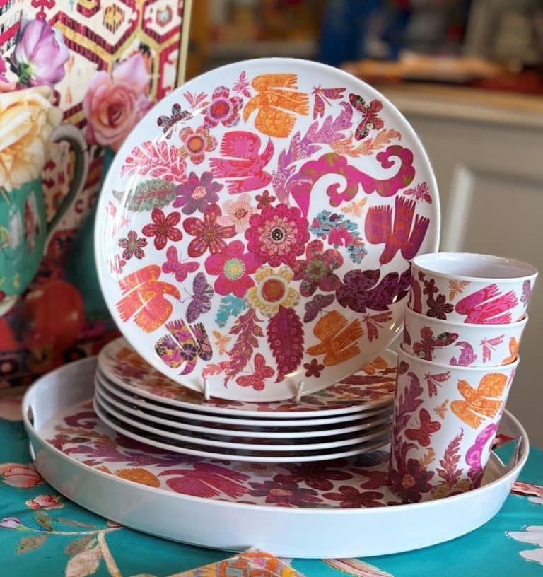 Melamine tray plates and tumblers by Anna Chandler Design