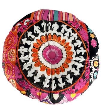 Velvet Round Cushion Karabagh black with pink and red