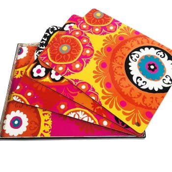 set of 4 placemats Suzani design pink and orange gift boxed bright and funky homeware stores australia