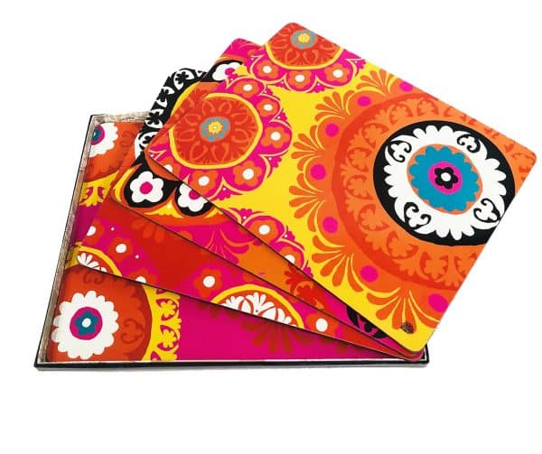 set of 4 placemats Suzani design pink and orange gift boxed bright and funky homeware stores australia