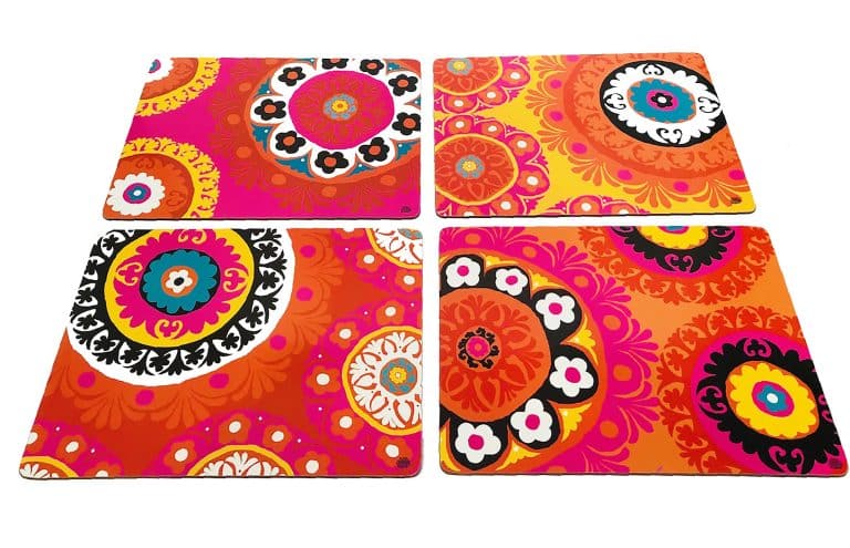 Cork Placemats set of 4 Suzani orange and pink 35 x 27 cm gifts australia